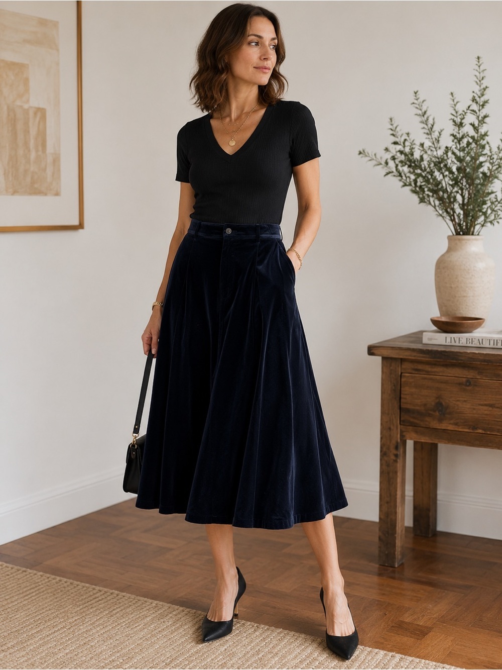 Vintage NWT 70s 80s Black Velvet Full Circle Skirt Twirl For Joseph large Cotton